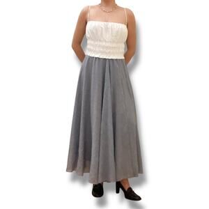 Y2K Gray Blue Ruffle A Line Maxi Skirt Small Cottage Librarian Business Casual
